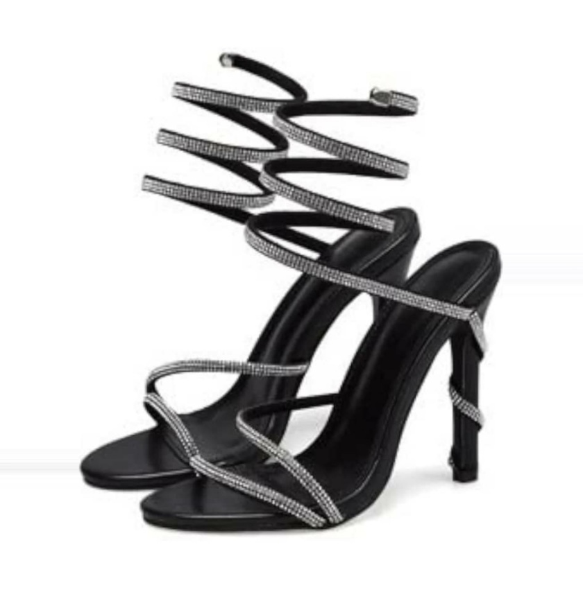 Zapatos de tacón fino con amarre de serpiente 9200 (negro)
