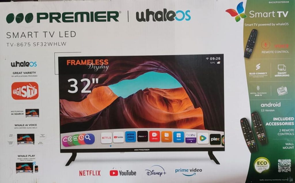 TV Smart TV 32” Marca PREMIER HD (whale os) 200usd-230