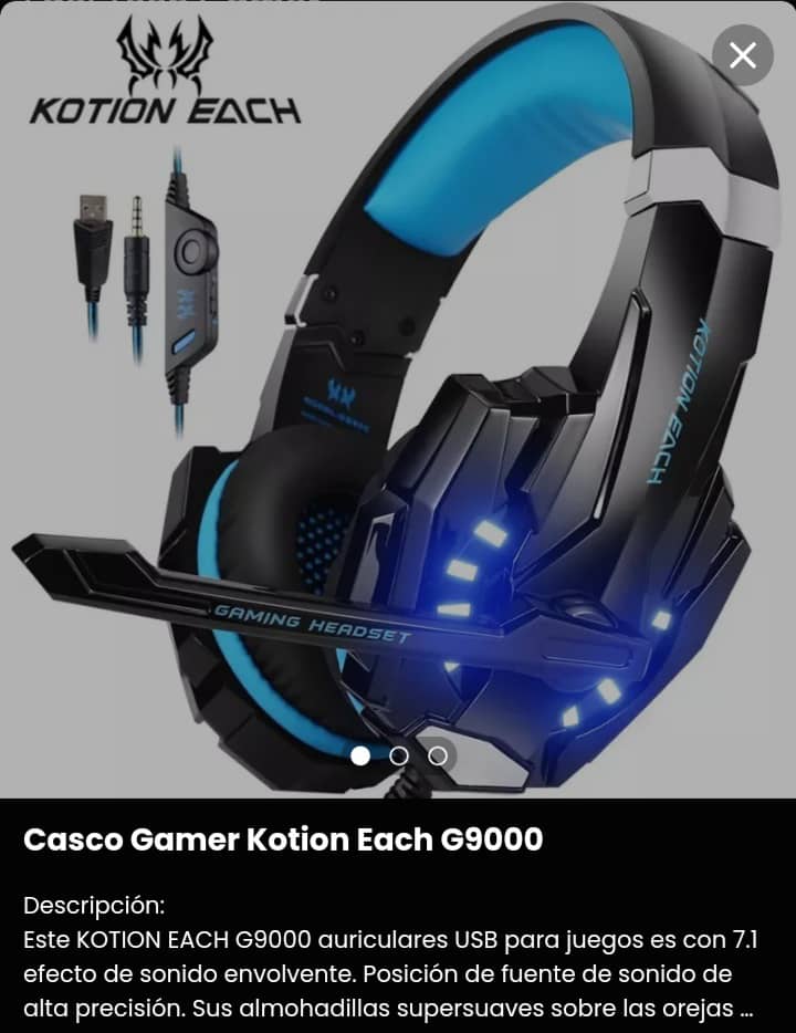 Audifonos tipo casco Gamer Kotion Each G9000 a 35 usd-700 (azul)